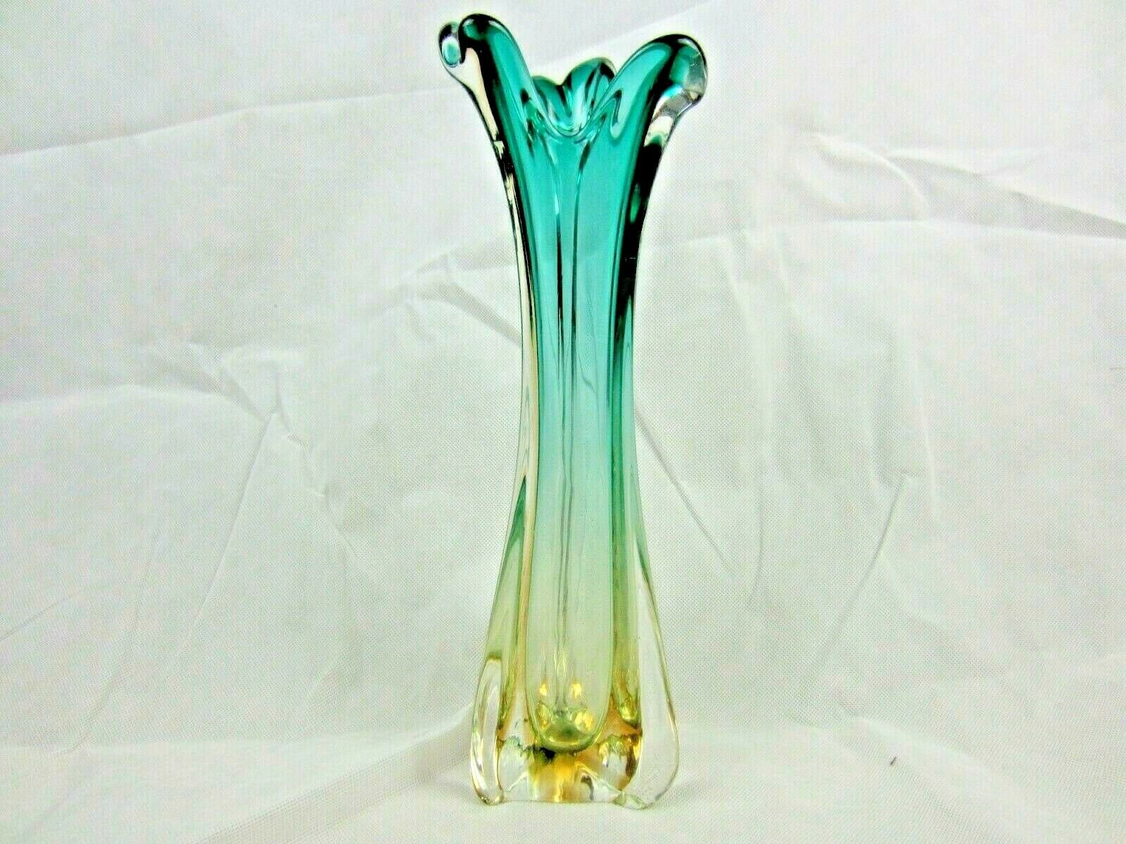 Vintage Murano turquoise & peach sommerso art glass vase ...